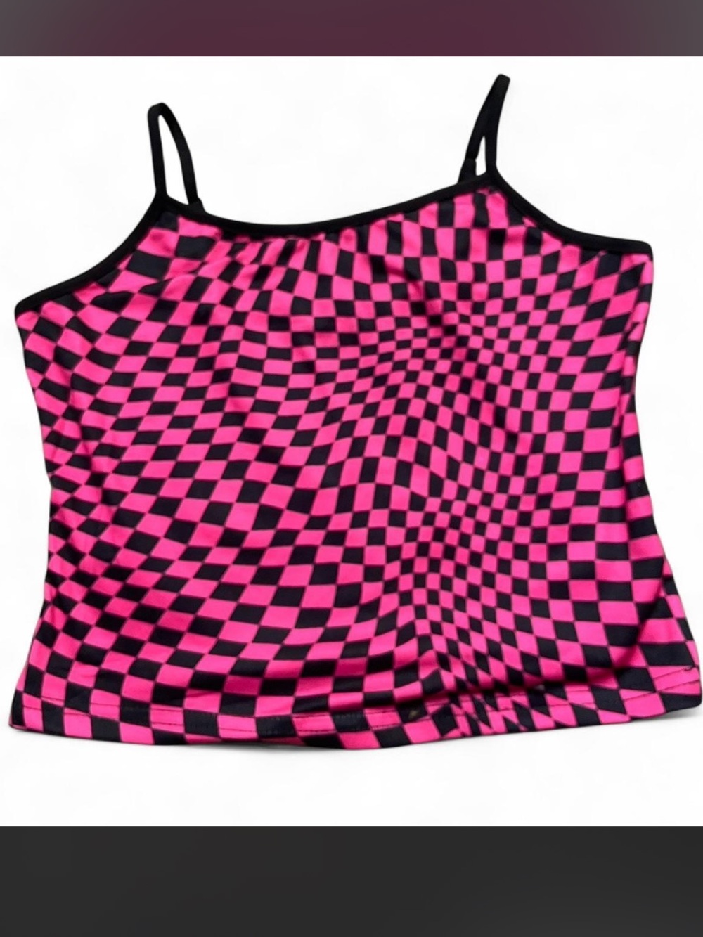 Pink & Black Optical-Check Spaghetti-Strap Cami